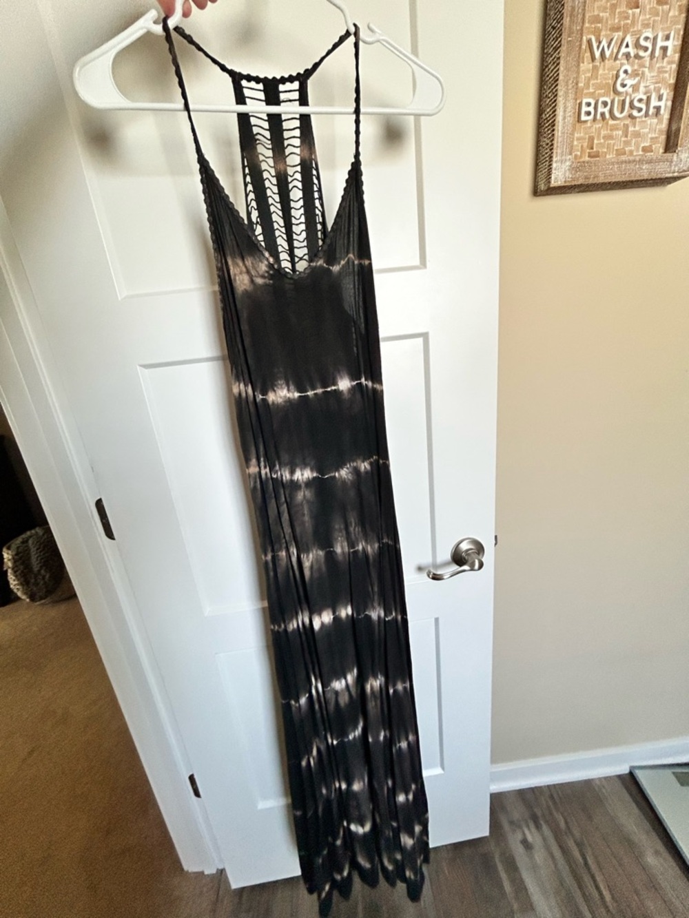 Lani Black Tie-Dye Maxi Dress with Crocheted Back Detail